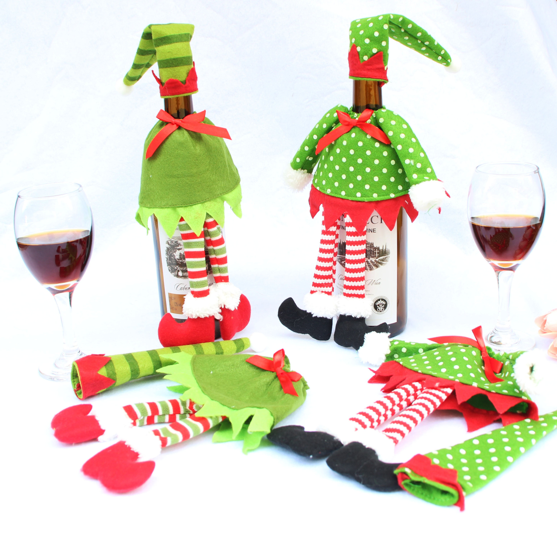 (2入)聖誕紅酒瓶套 精靈紅酒袋 紅酒瓶袋 香檳紅酒袋 聖誕裝飾品0