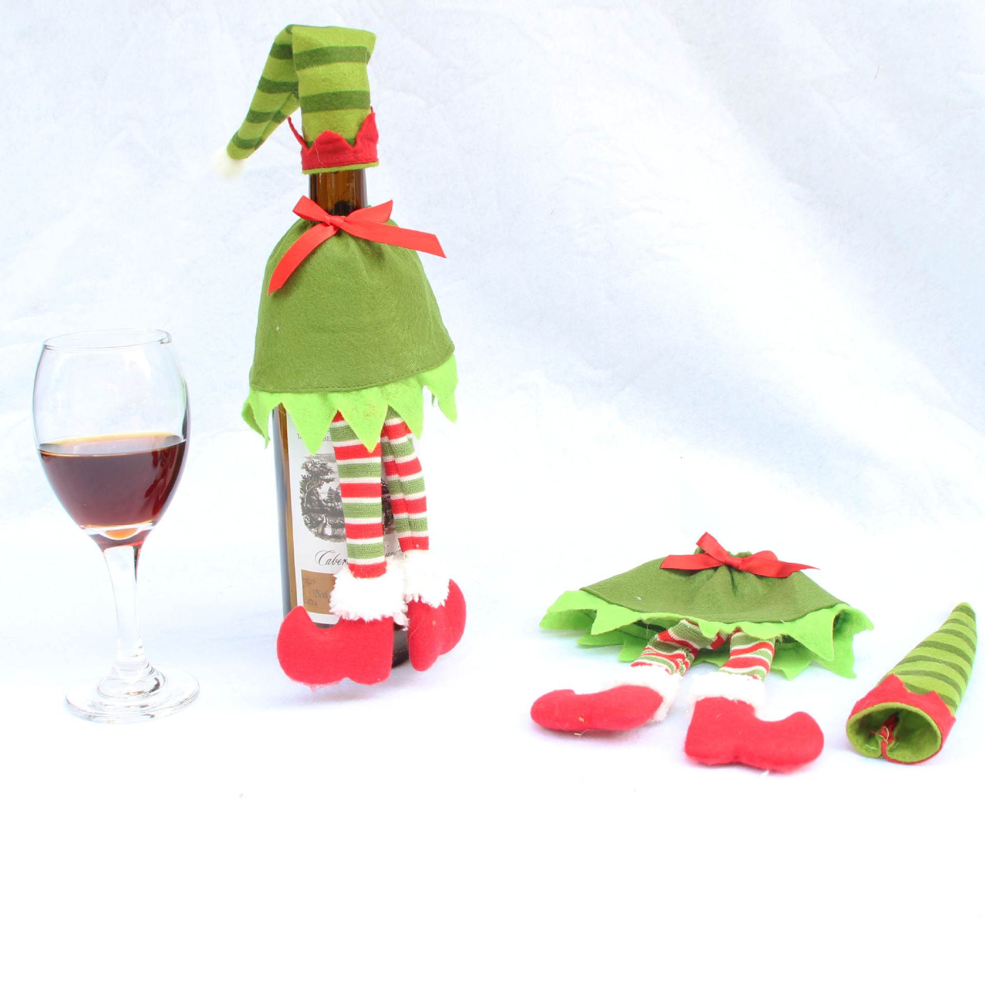 (2入)聖誕紅酒瓶套 精靈紅酒袋 紅酒瓶袋 香檳紅酒袋 聖誕裝飾品4