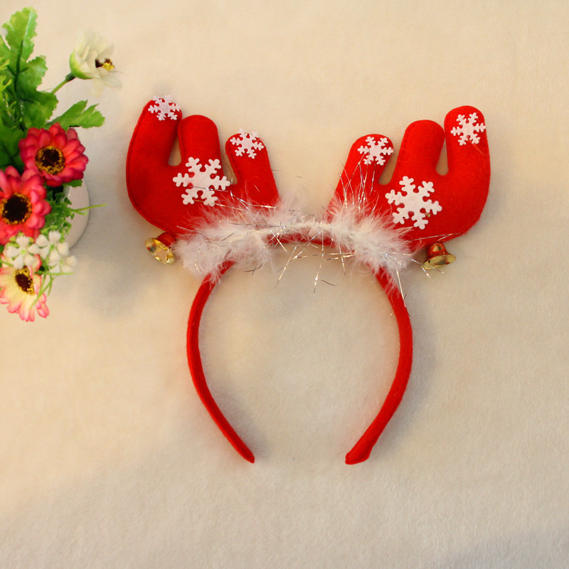(6入)聖誕裝飾品 聖誕羽毛鈴鐺大鹿角 髮箍 頭箍 聖誕派對用品0