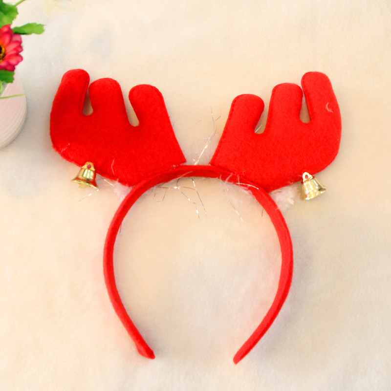 (6入)聖誕裝飾品 聖誕羽毛鈴鐺大鹿角 髮箍 頭箍 聖誕派對用品1