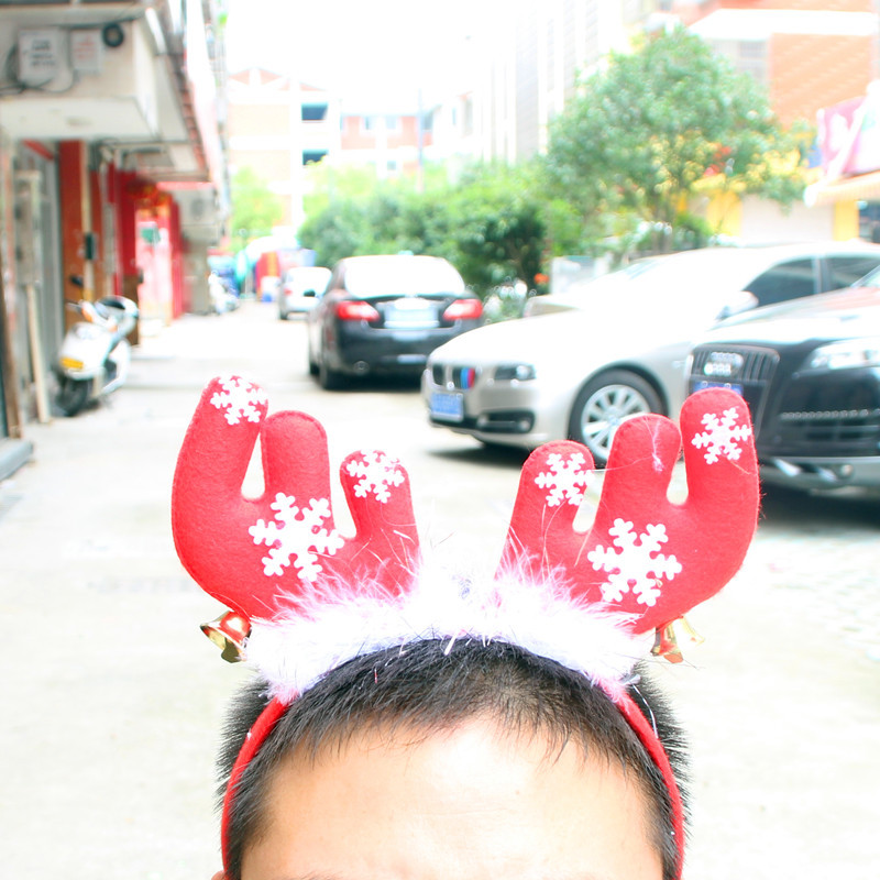(6入)聖誕裝飾品 聖誕羽毛鈴鐺大鹿角 髮箍 頭箍 聖誕派對用品4