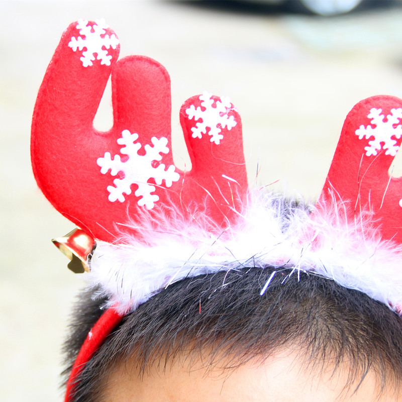(6入)聖誕裝飾品 聖誕羽毛鈴鐺大鹿角 髮箍 頭箍 聖誕派對用品5
