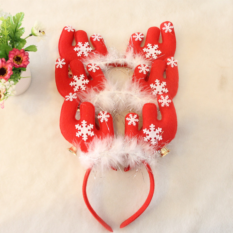 (6入)聖誕裝飾品 聖誕羽毛鈴鐺大鹿角 髮箍 頭箍 聖誕派對用品6
