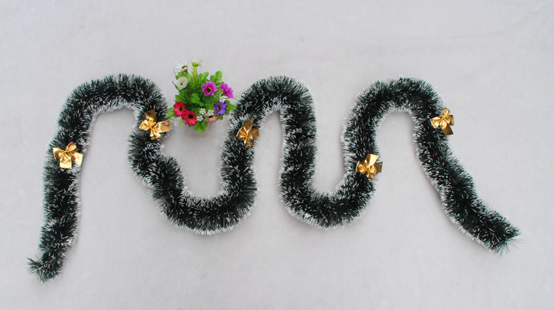 (10入)聖誕樹裝飾品 聖誕裝飾 聖誕彩條 聖誕毛條 墨綠白邊加蝴蝶結10