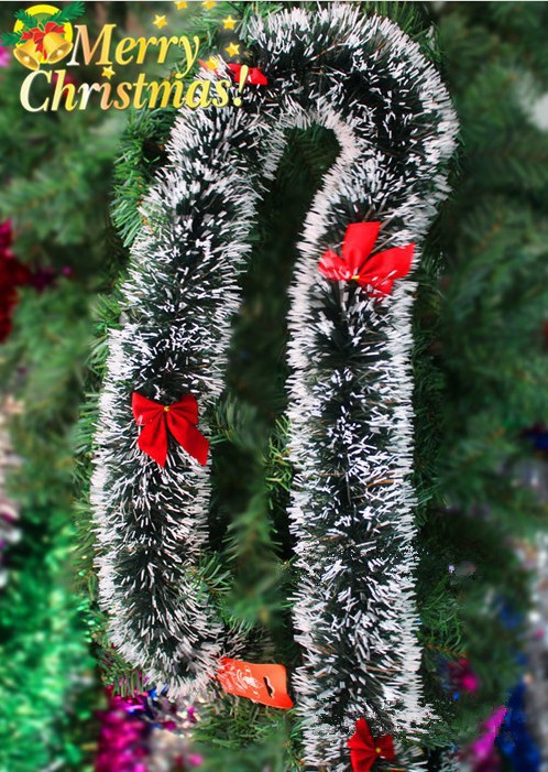 (10入)聖誕樹裝飾品 聖誕裝飾 聖誕彩條 聖誕毛條 墨綠白邊加蝴蝶結2