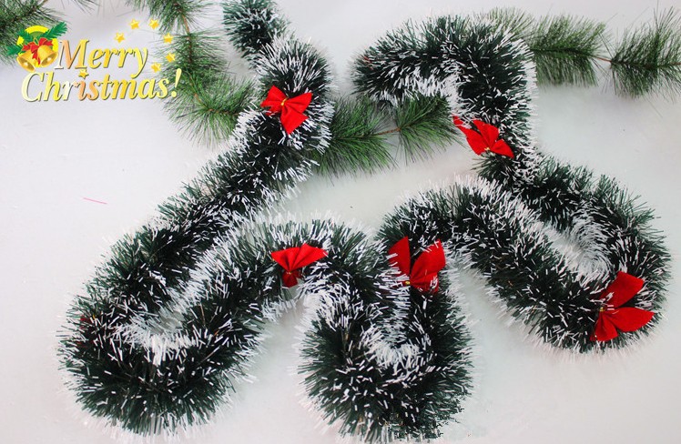 (10入)聖誕樹裝飾品 聖誕裝飾 聖誕彩條 聖誕毛條 墨綠白邊加蝴蝶結3