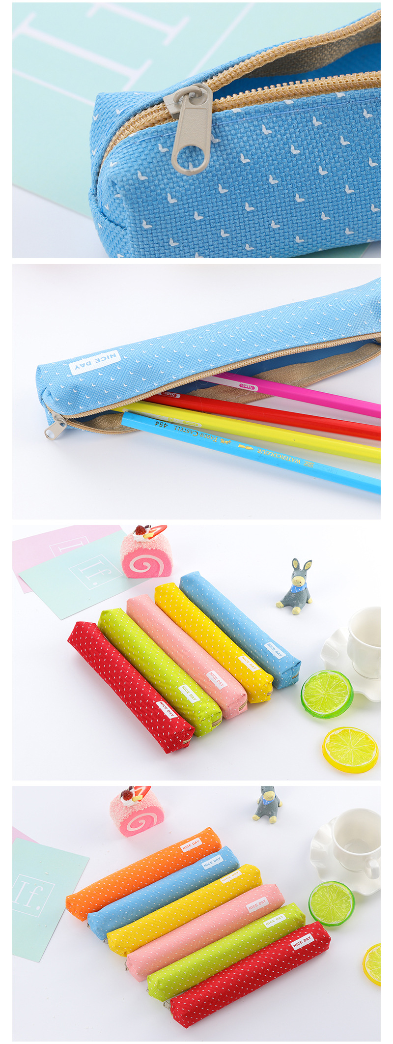 (2入)創意點點風格帆布筆袋 學生文具用品 多功能文具袋 鉛筆盒 筆袋2