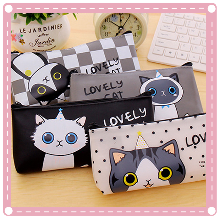 可愛小貓咪筆袋 卡通PU材質收納包 創意鉛筆盒 環保餐具袋2