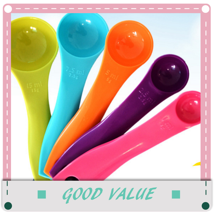 (3入)糖果色量勺 5件組 帶刻度量勺調料匙 廚房烘焙工具4