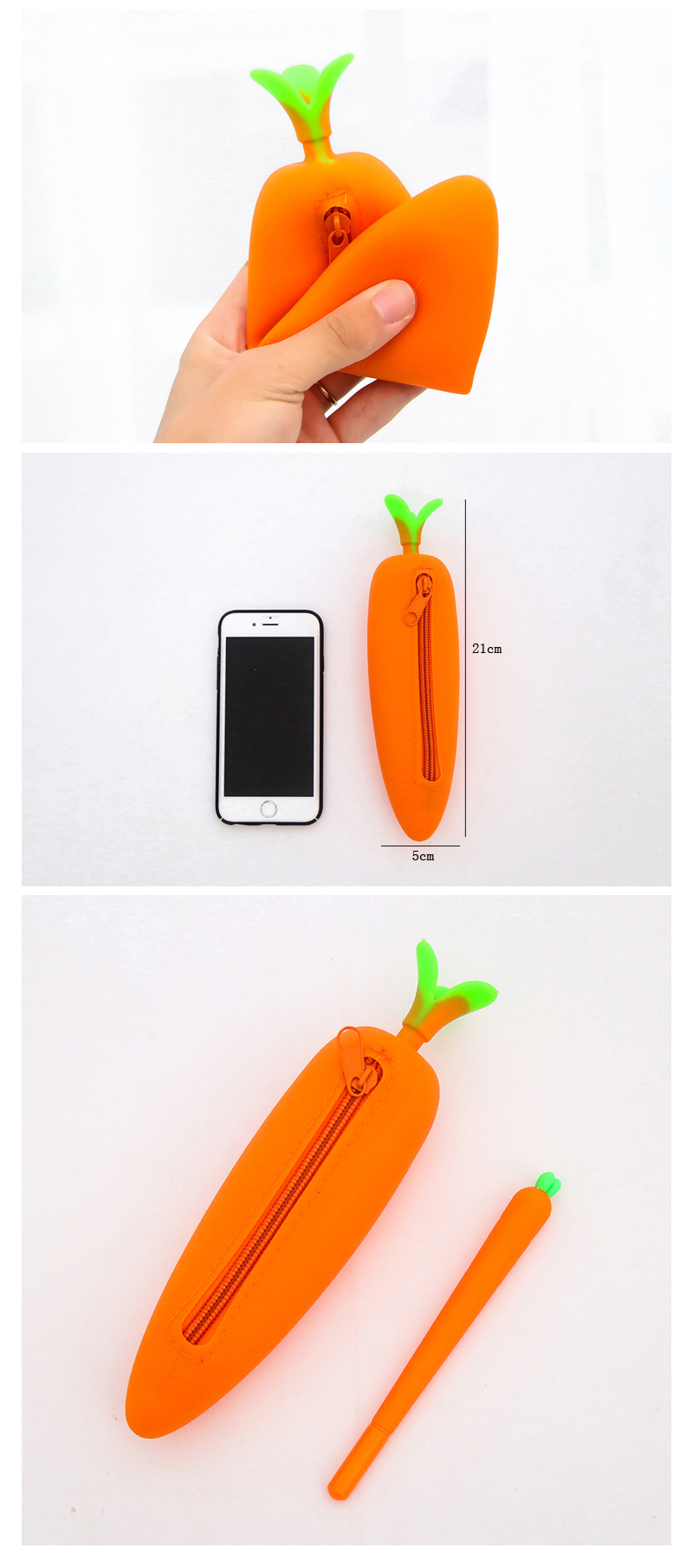 創意紅蘿蔔筆袋 學生大容量鉛筆盒 可愛矽膠筆袋4