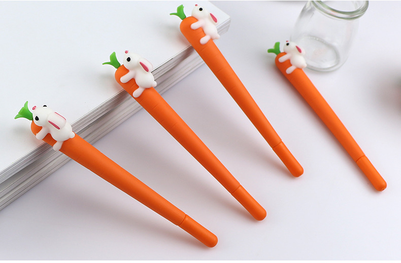 (5入)創意可愛胡蘿蔔兔子中性筆 學生文具 紅蘿蔔黑筆9
