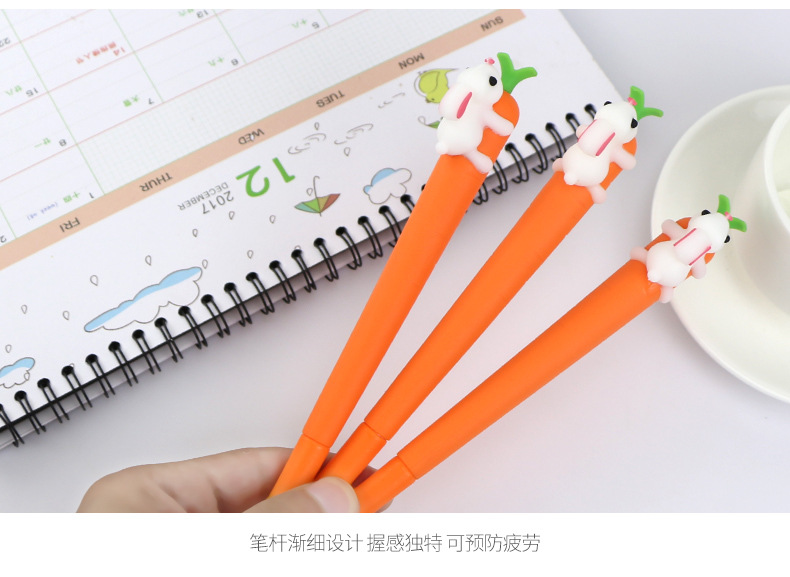 (5入)創意可愛胡蘿蔔兔子中性筆 學生文具 紅蘿蔔黑筆3