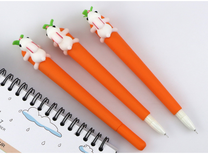 (5入)創意可愛胡蘿蔔兔子中性筆 學生文具 紅蘿蔔黑筆5
