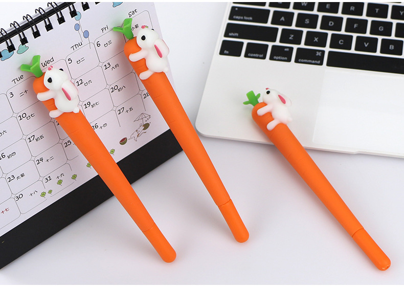 (5入)創意可愛胡蘿蔔兔子中性筆 學生文具 紅蘿蔔黑筆6