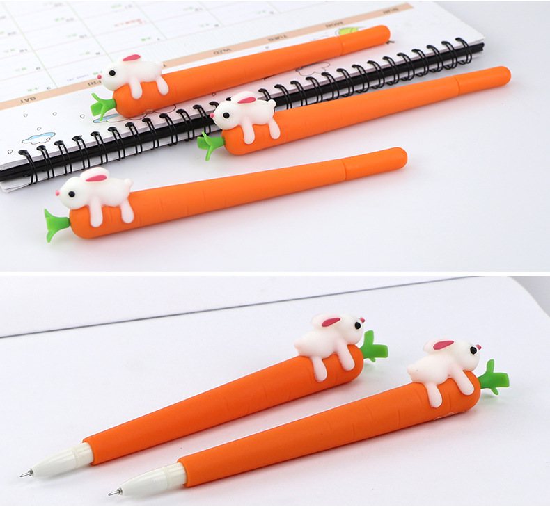 (5入)創意可愛胡蘿蔔兔子中性筆 學生文具 紅蘿蔔黑筆7