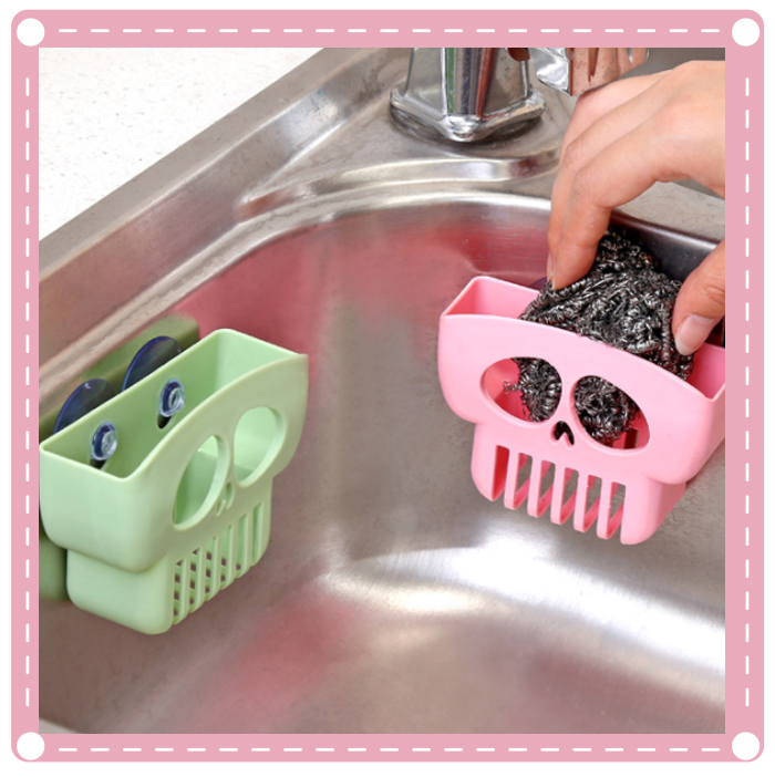 創意吸盤骷髏造型瀝水架 海綿肥皂置物架 廚房水槽多功能收納架3