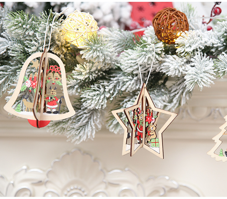 聖誕節必備 聖誕樹造型木質鏤空鈴鐺吊飾 聖誕樹裝飾用品6