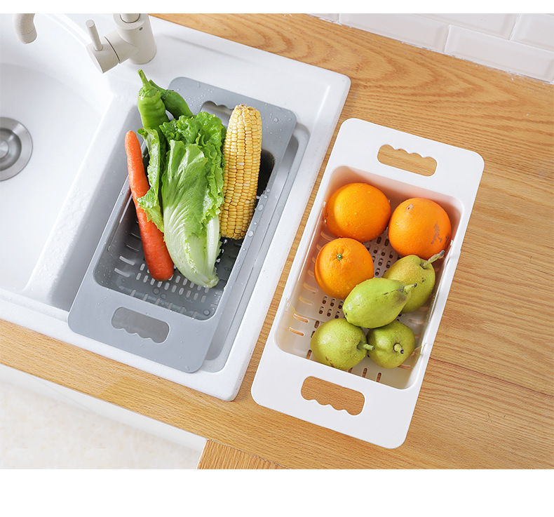 廚房水槽碗筷收納瀝水架 可伸縮瀝水籃 蔬菜置物架9