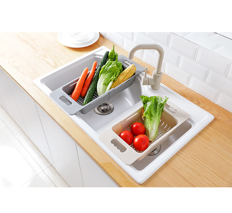 廚房水槽碗筷收納瀝水架 可伸縮瀝水籃 蔬菜置物架2