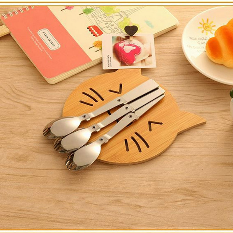 創意折疊餐具湯匙 304不銹鋼折疊勺叉 方便攜帶餐具組2