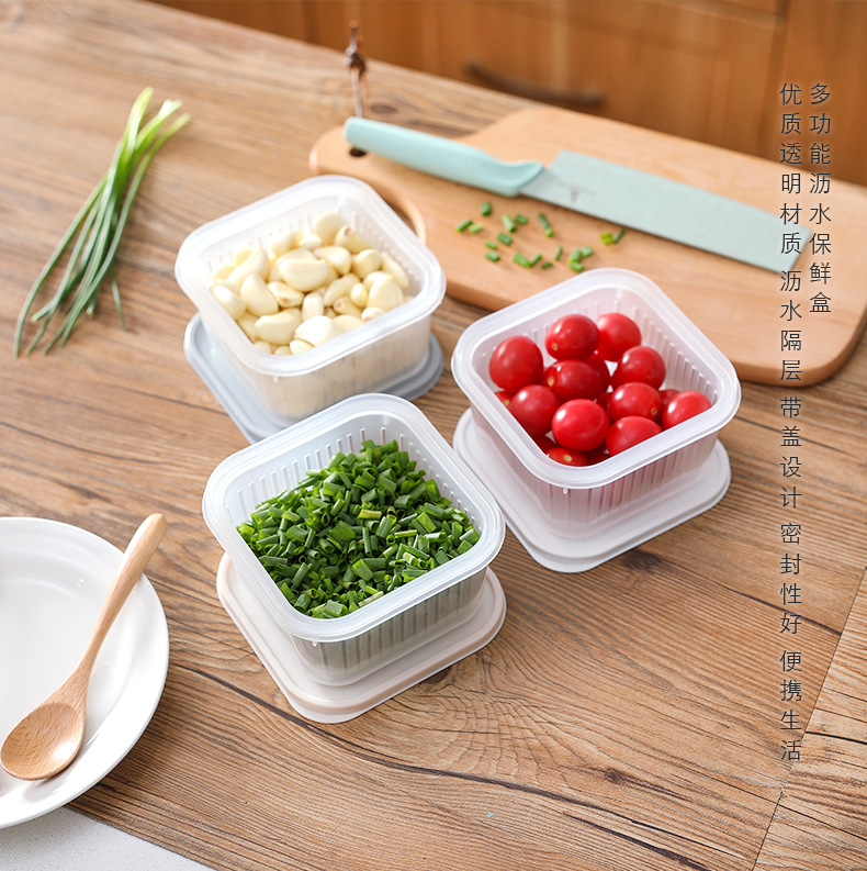 創意廚房雙層瀝水保鮮盒 廚房蔬果保鮮收納盒 冰箱食物保鮮盒0