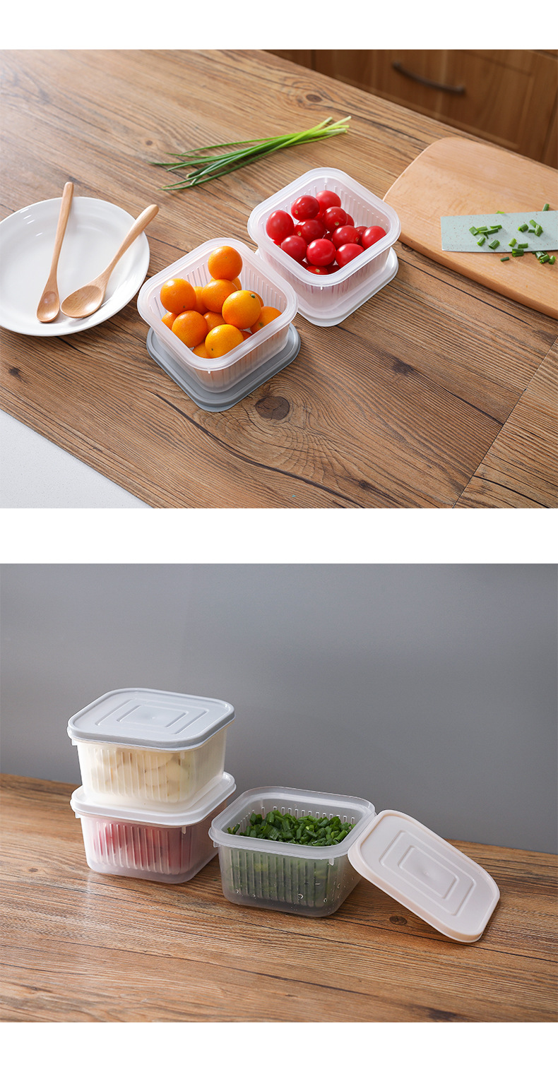 創意廚房雙層瀝水保鮮盒 廚房蔬果保鮮收納盒 冰箱食物保鮮盒8