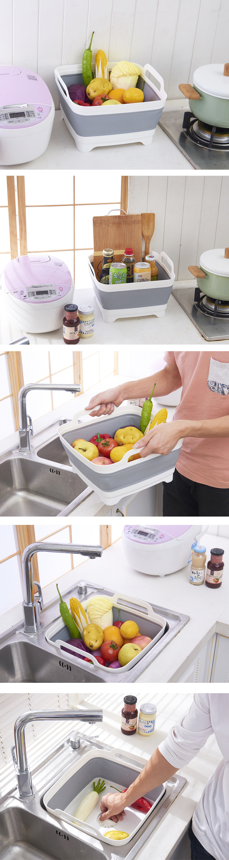 創意可折疊廚房洗菜籃 蔬菜水果瀝水籃 摺疊收納不占空間2