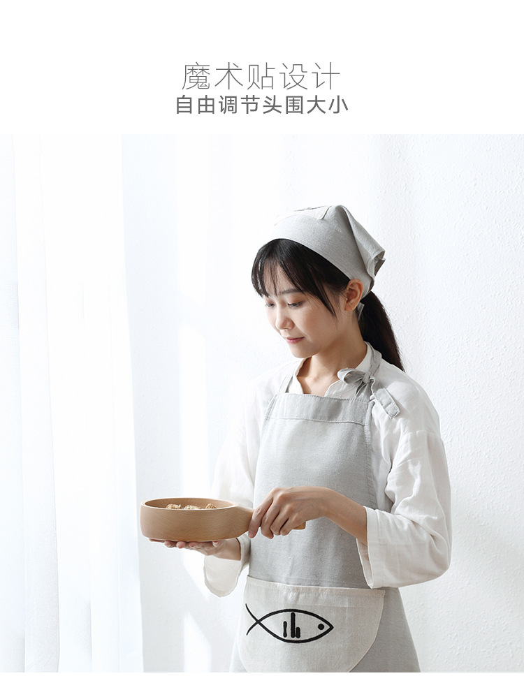 棉麻素色三角頭巾 廚房必備日式頭巾 廚房房油煙頭巾3