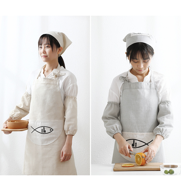 棉麻素色三角頭巾 廚房必備日式頭巾 廚房房油煙頭巾4