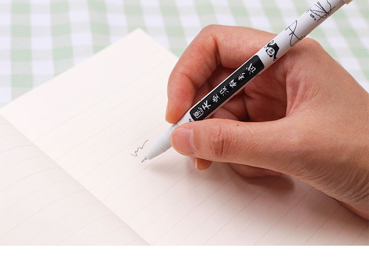 創意熊貓表情中性筆 創意文字黑色原子筆 熊貓頭中性筆 5支裝9