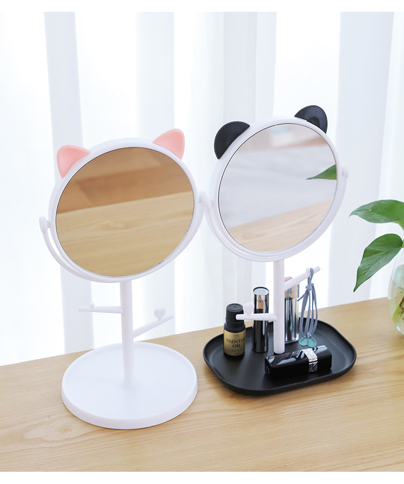 可愛造型化妝鏡首飾盒 創意旋轉托盤立式梳妝鏡 化妝必備小鏡子4