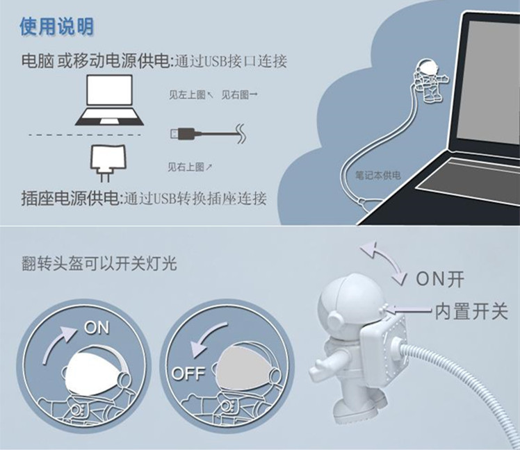太空人USB小夜燈 創意太空人造型檯燈 書桌電腦必備 造型LED小夜燈2