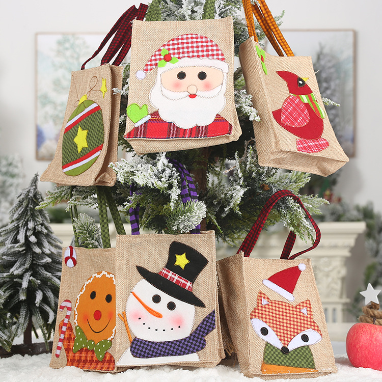 貼布刺繡麻布禮物袋 聖誕節裝飾品手提袋 創意糖果袋 提袋0