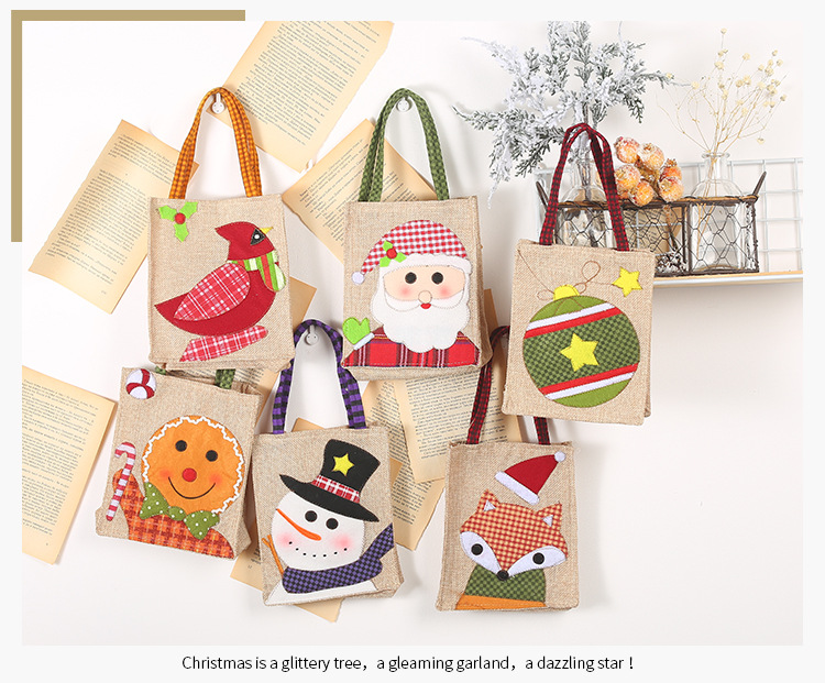 貼布刺繡麻布禮物袋 聖誕節裝飾品手提袋 創意糖果袋 提袋7