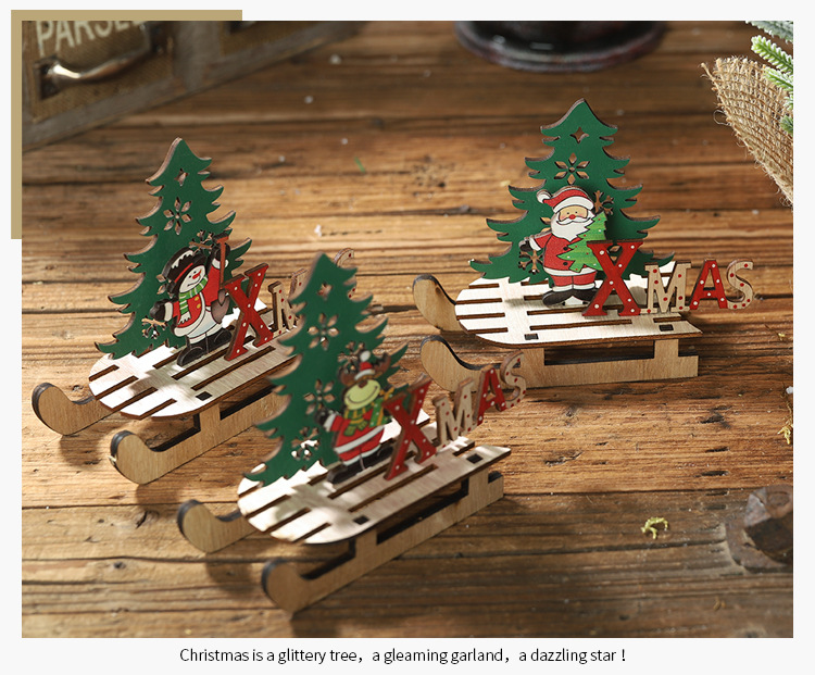 DIY木質聖誕雪橇裝飾品 創意聖誕節必備擺設 聖誕老人雪人雪橇裝飾7
