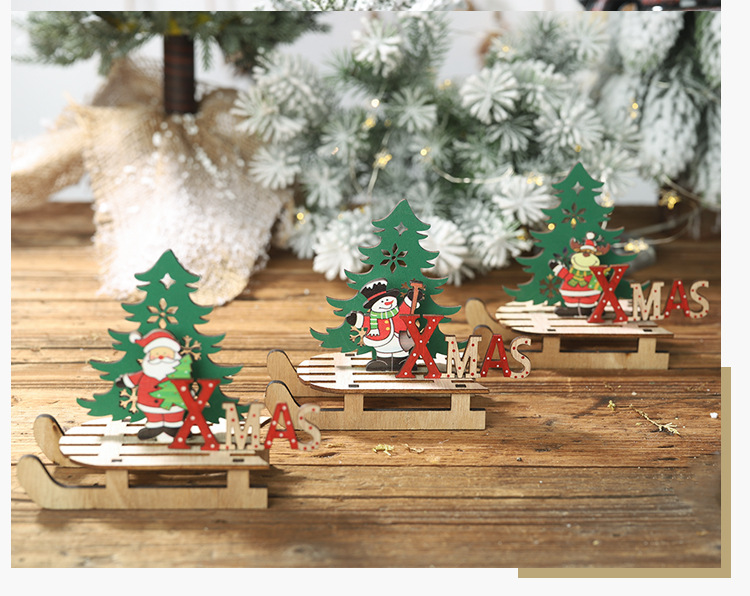 DIY木質聖誕雪橇裝飾品 創意聖誕節必備擺設 聖誕老人雪人雪橇裝飾8