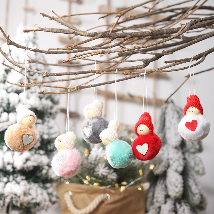 聖誕毛絨球雪人吊飾 可愛迷你雪人聖誕樹裝飾 毛球愛心天使吊飾0