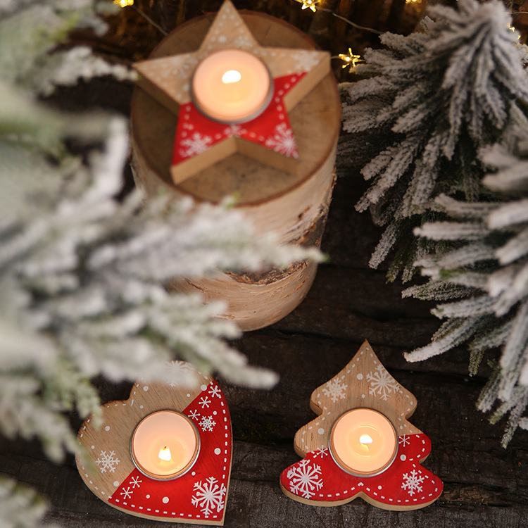 聖誕木質裝飾蠟燭台 星星愛心聖誕樹造型燭臺 聖誕氣氛裝飾0