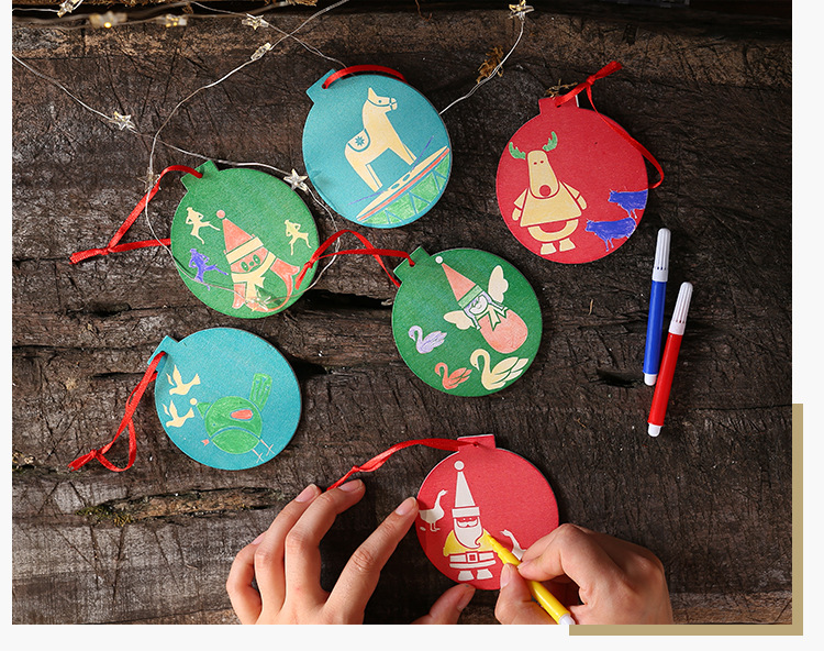 DIY木質聖誕樹吊飾 創意著色木板 聖誕裝飾必備用品 聖誕圓形吊飾 2個裝9