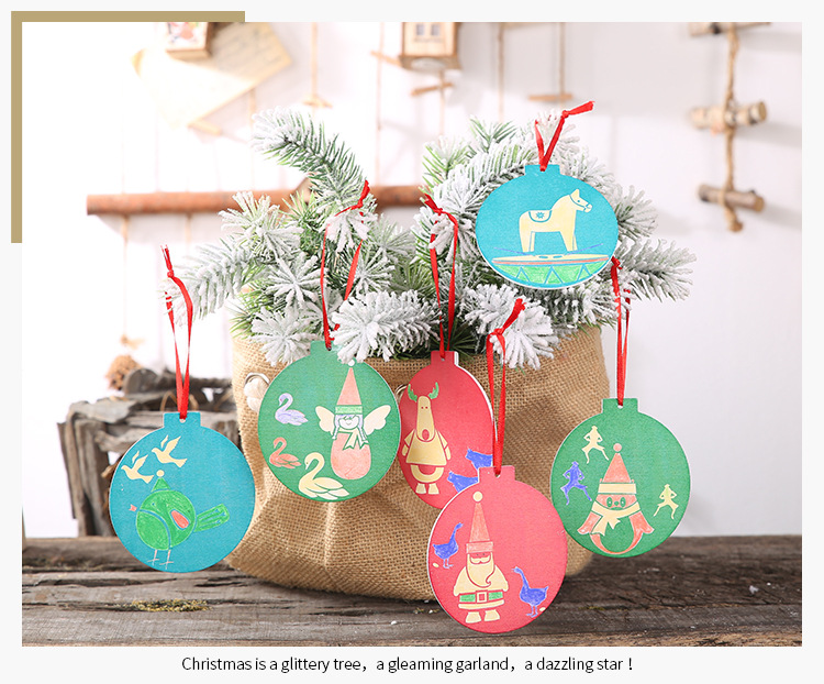 DIY木質聖誕樹吊飾 創意著色木板 聖誕裝飾必備用品 聖誕圓形吊飾 2個裝8