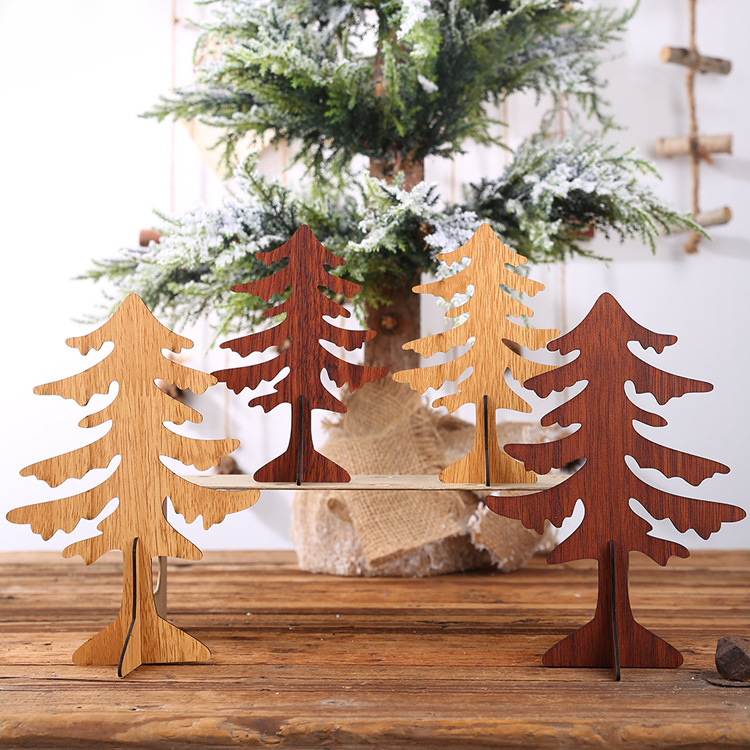DIY木質聖誕樹桌面裝飾 創意大號小號聖誕樹 十字底木質聖誕樹0