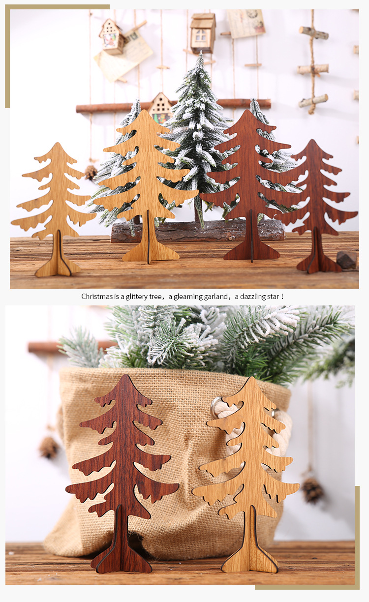DIY木質聖誕樹桌面裝飾 創意大號小號聖誕樹 十字底木質聖誕樹7