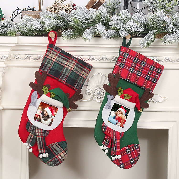 透明相框格子聖誕襪 聖誕節裝飾必備聖誕襪 糖果袋 禮物袋0