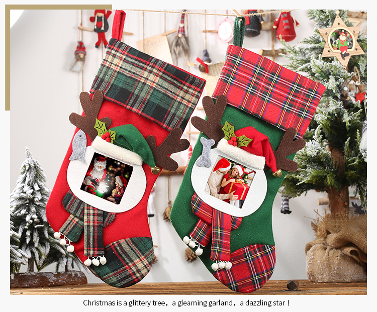 透明相框格子聖誕襪 聖誕節裝飾必備聖誕襪 糖果袋 禮物袋7