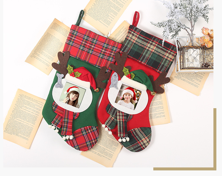 透明相框格子聖誕襪 聖誕節裝飾必備聖誕襪 糖果袋 禮物袋8