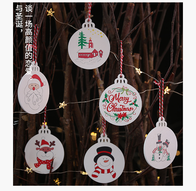 聖誕樹木質印花吊飾 聖誕節裝飾必備 聖誕老人雪人印花圖案小吊飾 6入裝3
