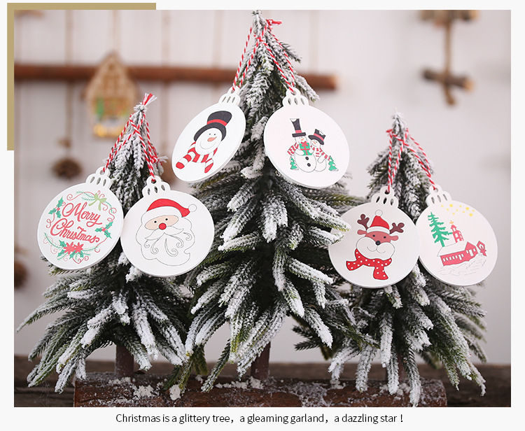 聖誕樹木質印花吊飾 聖誕節裝飾必備 聖誕老人雪人印花圖案小吊飾 6入裝7