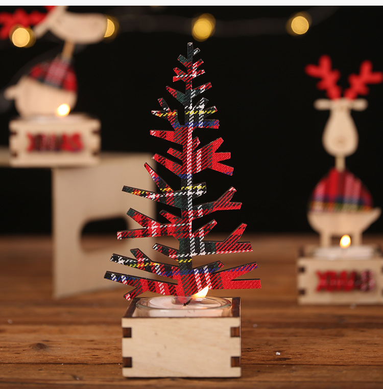 聖誕木質蠟燭台 聖誕布置必備裝飾 創意麋鹿聖誕樹蠟燭台9