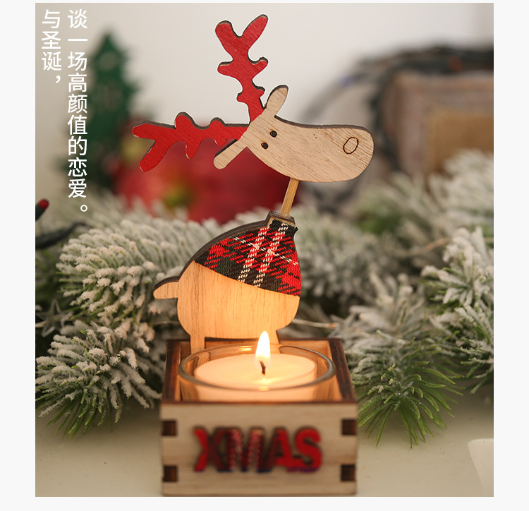 聖誕木質蠟燭台 聖誕布置必備裝飾 創意麋鹿聖誕樹蠟燭台3