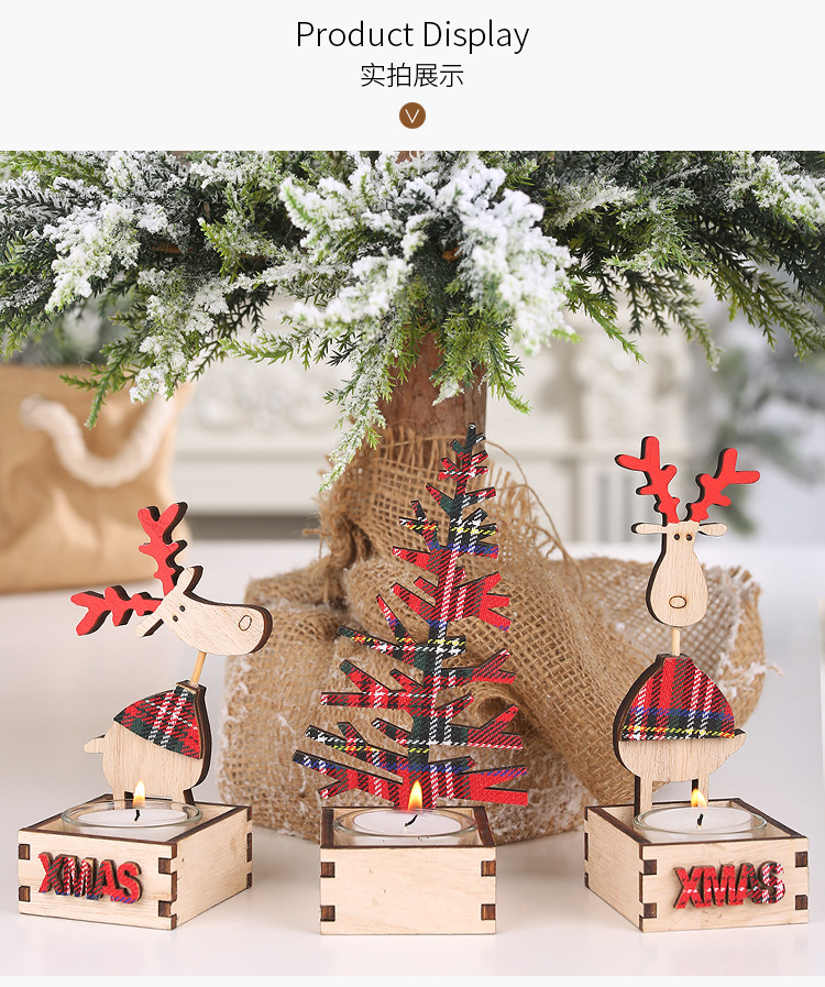 聖誕木質蠟燭台 聖誕布置必備裝飾 創意麋鹿聖誕樹蠟燭台5